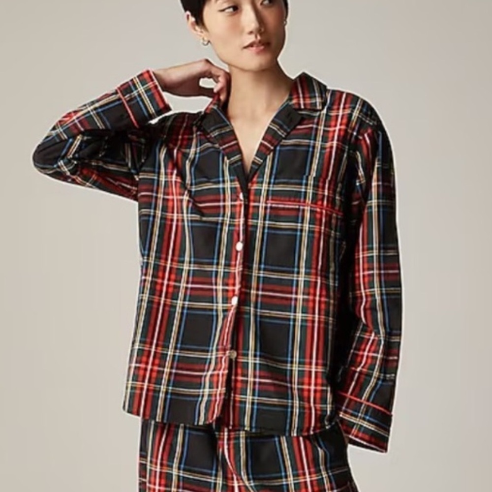 NWT J crew Pajama pant top only in Stewart tartan cotton poplin Sz Small